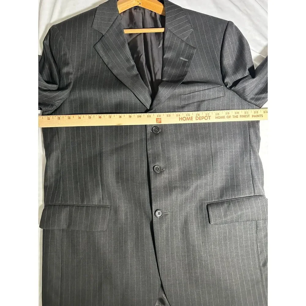 Brooks‎ Brothers 346 Blazer Men 41 Gray Pin Striped Black Sport Jacket Wool